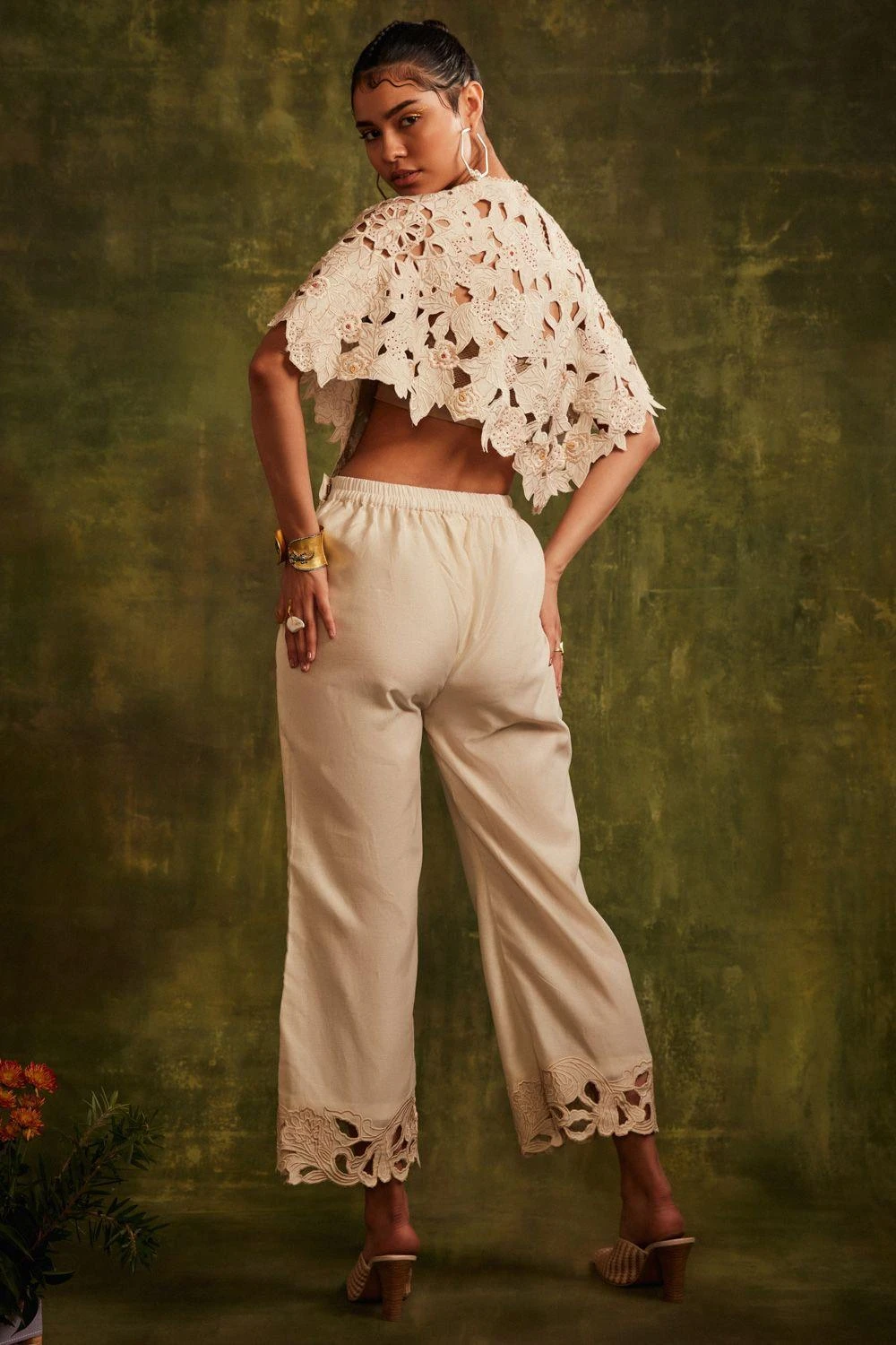 Chandrima Ivory Cutwork & Beadwork Poncho 3 Chandrima Ivory Cutwork & Beadwork Poncho - Image 3