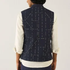 Countrymade Navy Hand Embroidered Linen Bundi -Cheap Drapvera Store cm ctd bd 05 4