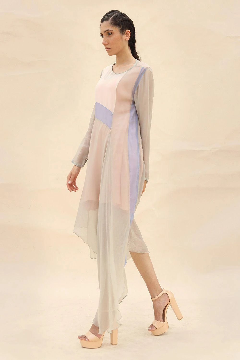 Abhishek Sharma Pastel Panelled Draped Dress 1 Abhishek Sharma Pastel Panelled Draped Dress