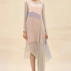 Abhishek Sharma Pastel Panelled Draped Dress 7 Abhishek Sharma Pastel Panelled Draped Dress -Cheap Drapvera Store ctu02grey 2