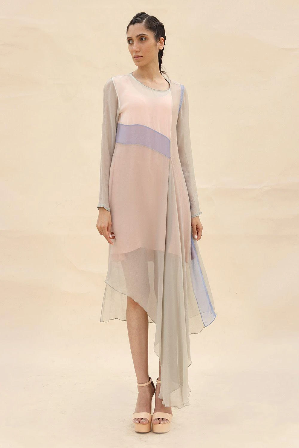 Abhishek Sharma Pastel Panelled Draped Dress 3 Abhishek Sharma Pastel Panelled Draped Dress - Image 3