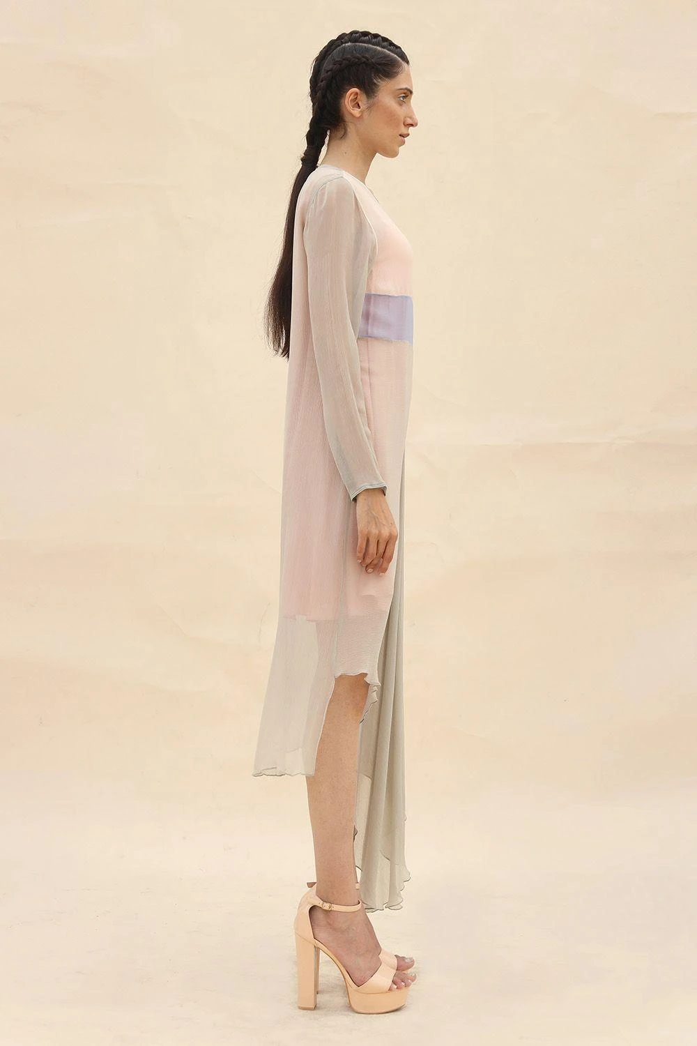 Abhishek Sharma Pastel Panelled Draped Dress 2 Abhishek Sharma Pastel Panelled Draped Dress - Image 2