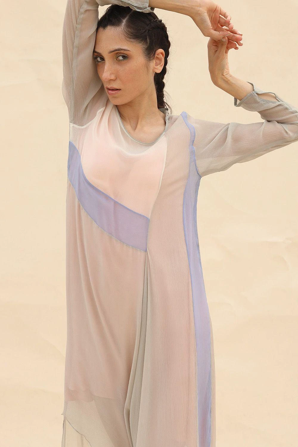 Abhishek Sharma Pastel Panelled Draped Dress 4 Abhishek Sharma Pastel Panelled Draped Dress - Image 4