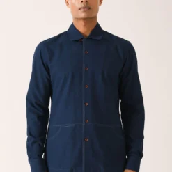 Dhruv Vaish Navy Blue Handloom Cotton Shirt