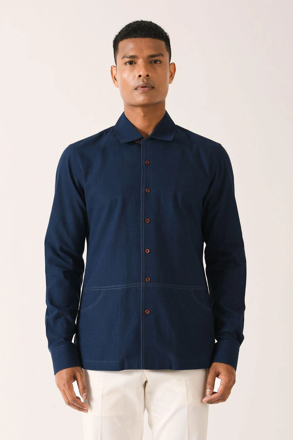 Dhruv Vaish Navy Blue Handloom Cotton Shirt 1 Dhruv Vaish Navy Blue Handloom Cotton Shirt