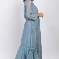 Ekadi Slate Blue Chanderi Silk Dress With Pleated Hem -Cheap Drapvera Store ekad14 3