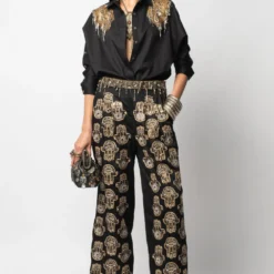 Heirloom By Rara Avis Hamsa Embroidered Black Trousers