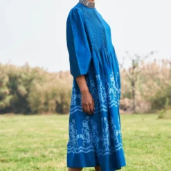 Ikai Slate Blue Shibori Dyed Chanderi Dress -Cheap Drapvera Store ik13 2