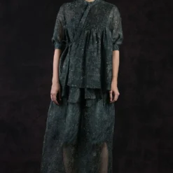 Printed Pintuck Wrap Top