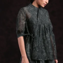 Printed Pintuck Wrap Top -Cheap Drapvera Store int wf20 d1 04 4