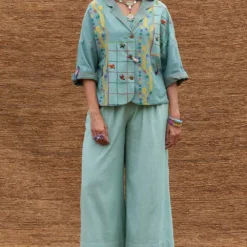 Sunira Designs Blue Pleated High Waist Pants