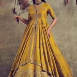 Jayanti Reddy Mustard Embroidered Lehenga With Anarkali Blouse