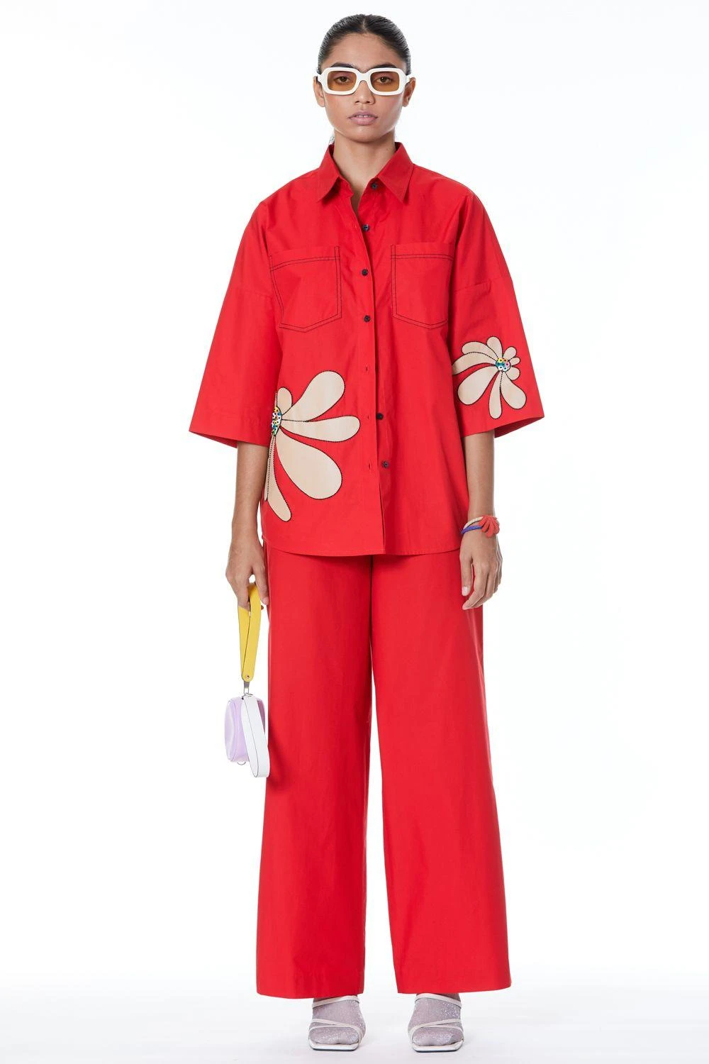 Kanika Goyal Label Red Faux Leather Applique Shirt 1 Kanika Goyal Label Red Faux Leather Applique Shirt