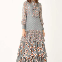 KoAi Blue Printed Layered Maxi Dress