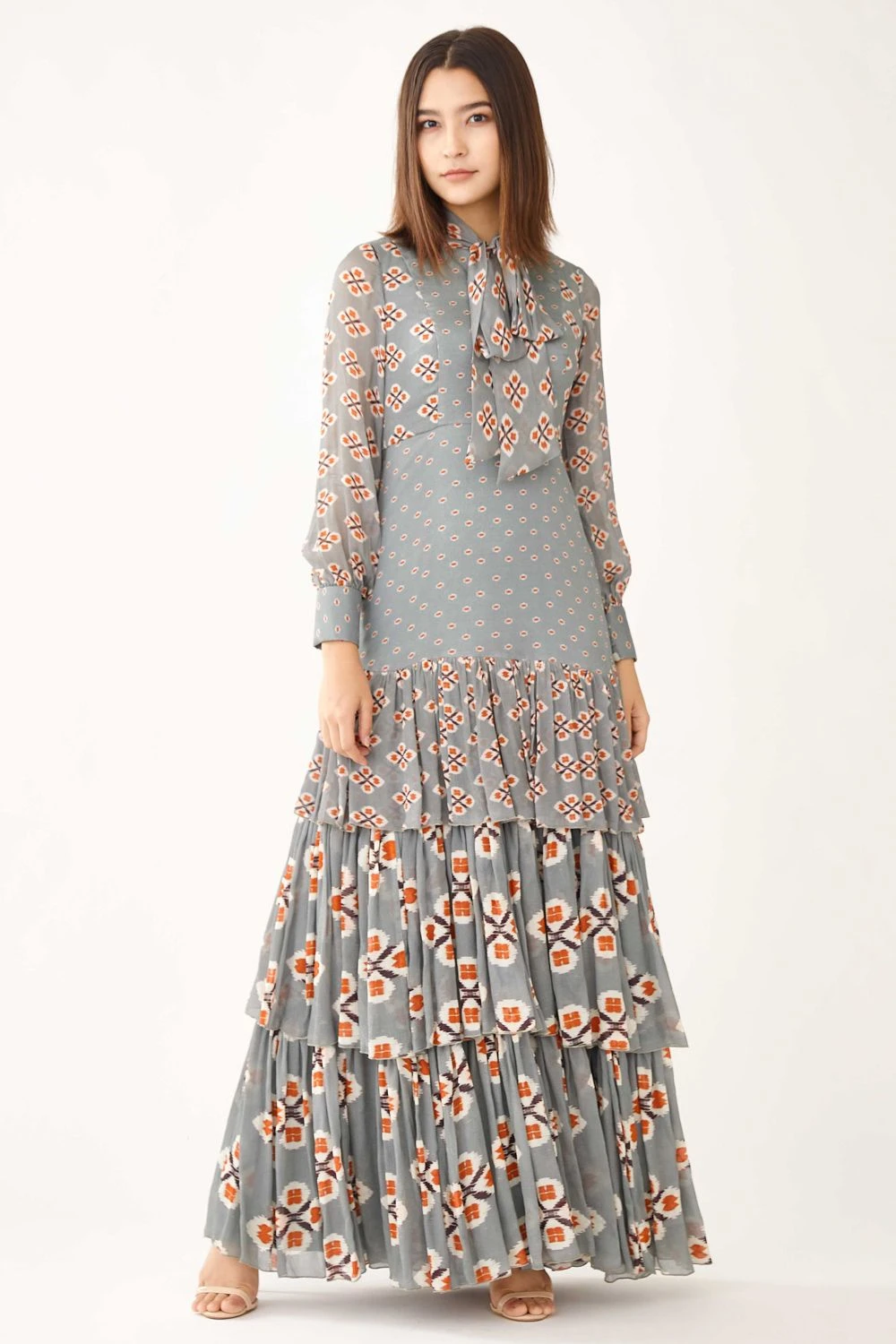 KoAi Blue Printed Layered Maxi Dress 1 KoAi Blue Printed Layered Maxi Dress