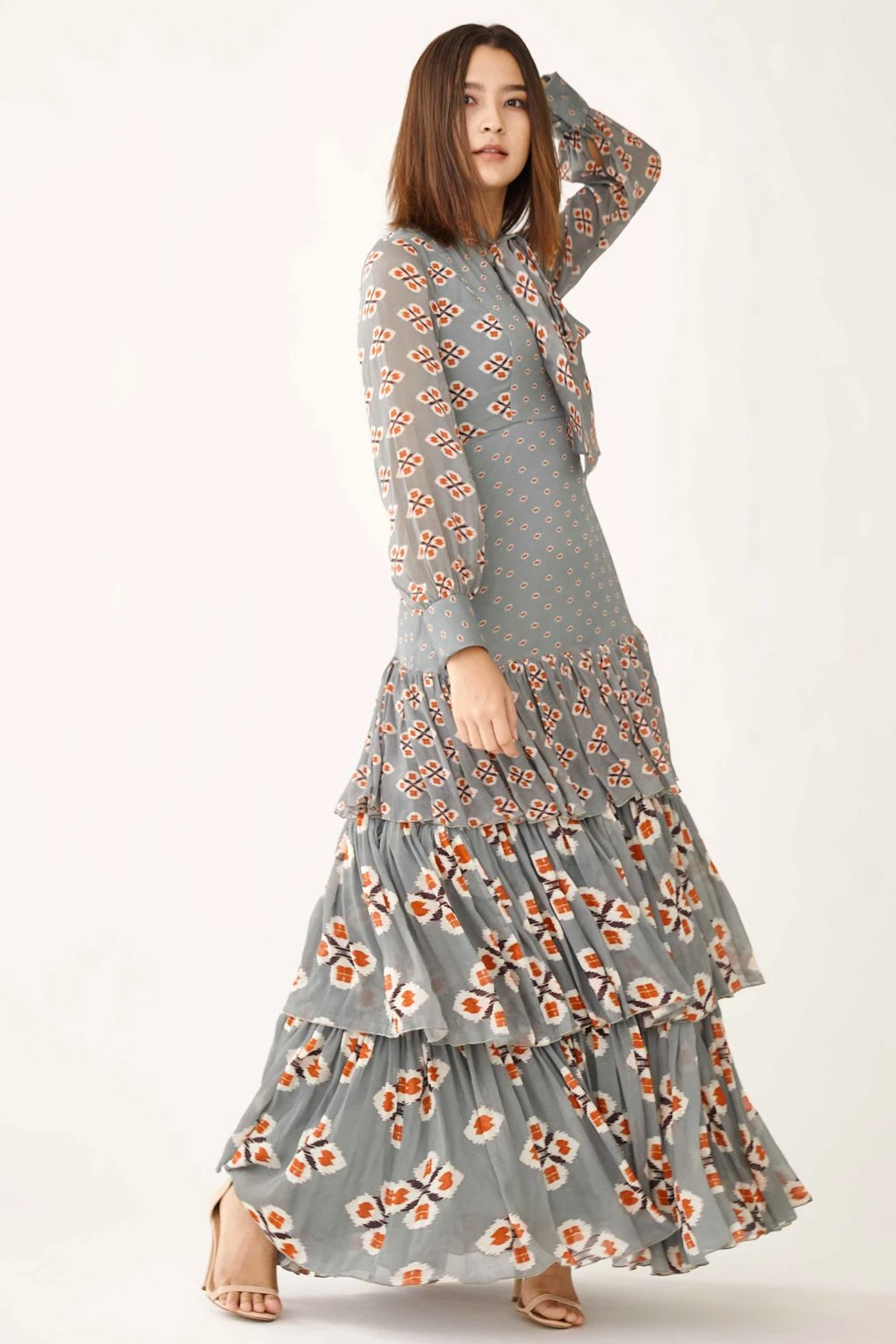 KoAi Blue Printed Layered Maxi Dress 2 KoAi Blue Printed Layered Maxi Dress - Image 2