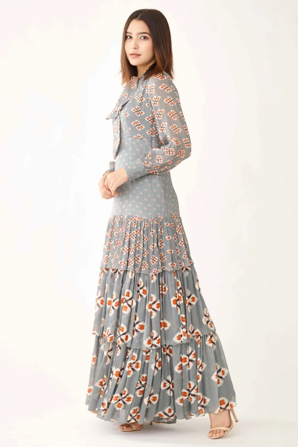 KoAi Blue Printed Layered Maxi Dress 3 KoAi Blue Printed Layered Maxi Dress - Image 3
