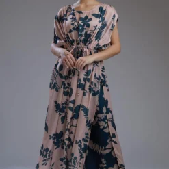 KoAi Satin Silk Teal & Peach Floral Pants -Cheap Drapvera Store koss2012b 2