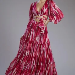 KoAi Chiffon White & Pink Dabu Zig Zag Skirt