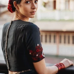 Mimamsaa Charcoal & Ivory Munga Silk Blouse -Cheap Drapvera Store mim01201 5