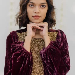 Mimamsaa Burgundy Hand Embroidered Velvet Kaftan Dress -Cheap Drapvera Store mimrj004 4