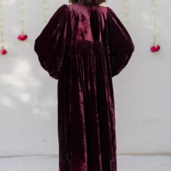 Mimamsaa Burgundy Hand Embroidered Velvet Kaftan Dress -Cheap Drapvera Store mimrj004 5