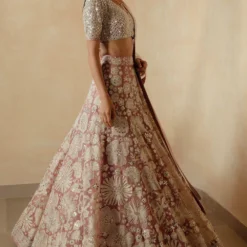 Mishru Muted Pink Chrysanthemum Lehenga Set