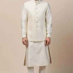 Tarun Tahiliani Men Ivory Textured Bundi Jacket