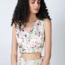 Nadiya Paar Floral Blouse With Bead Detailing