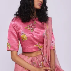 Nadiya Paar Pink Rosette Satin Blouse
