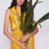 Nadiya Paar Yellow Bird Satin Blouse
