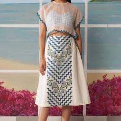 Ikai Ivory Panelled Midi Skirt