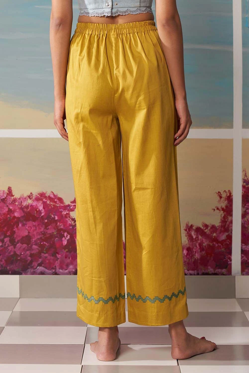 Ikai Mustard Palazzos With Floral Applique Details 3 Ikai Mustard Palazzos With Floral Applique Details - Image 3