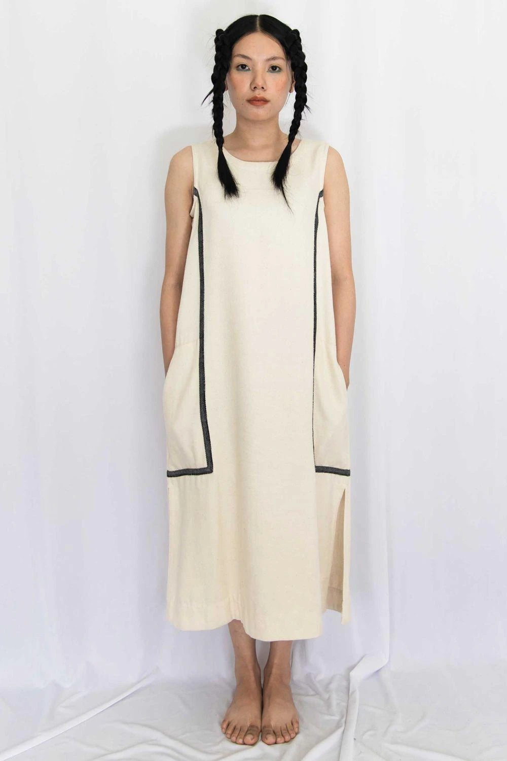 Rias Jaipur Ecru Cotton Denim Dress 1 Rias Jaipur Ecru Cotton Denim Dress