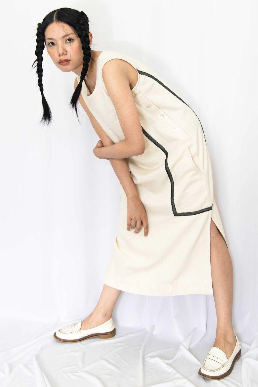 Rias Jaipur Ecru Cotton Denim Dress 4 Rias Jaipur Ecru Cotton Denim Dress - Image 4