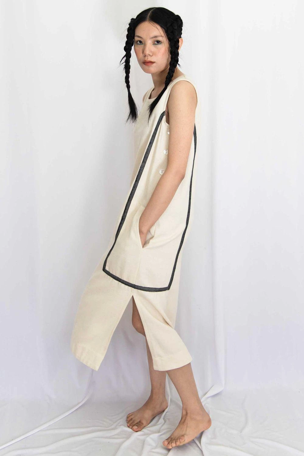 Rias Jaipur Ecru Cotton Denim Dress 5 Rias Jaipur Ecru Cotton Denim Dress - Image 5