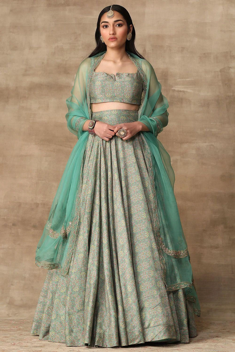 Ridhi Mehra Feroja Turquoise Paisley Printed Lehenga Set 1 Ridhi Mehra Feroja Turquoise Paisley Printed Lehenga Set