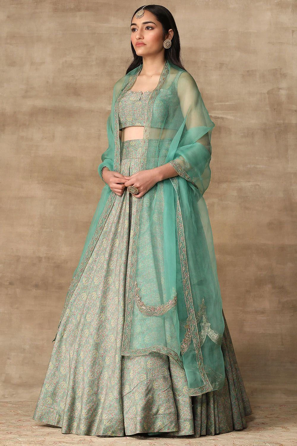 Ridhi Mehra Feroja Turquoise Paisley Printed Lehenga Set 2 Ridhi Mehra Feroja Turquoise Paisley Printed Lehenga Set - Image 2