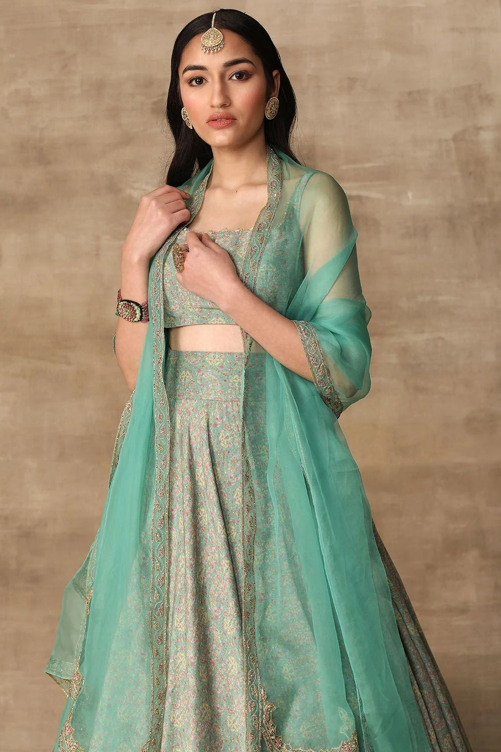 Ridhi Mehra Feroja Turquoise Paisley Printed Lehenga Set 3 Ridhi Mehra Feroja Turquoise Paisley Printed Lehenga Set - Image 3