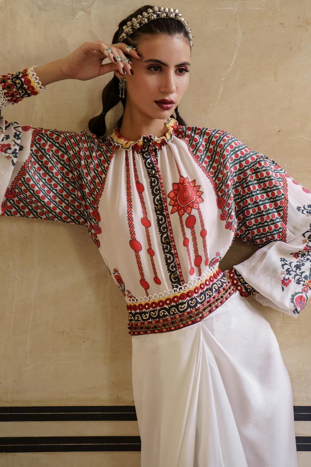 Rajdeep Ranawat Draped Satin Skirt With Embellished Belt 2 Rajdeep Ranawat Draped Satin Skirt With Embellished Belt - Image 2