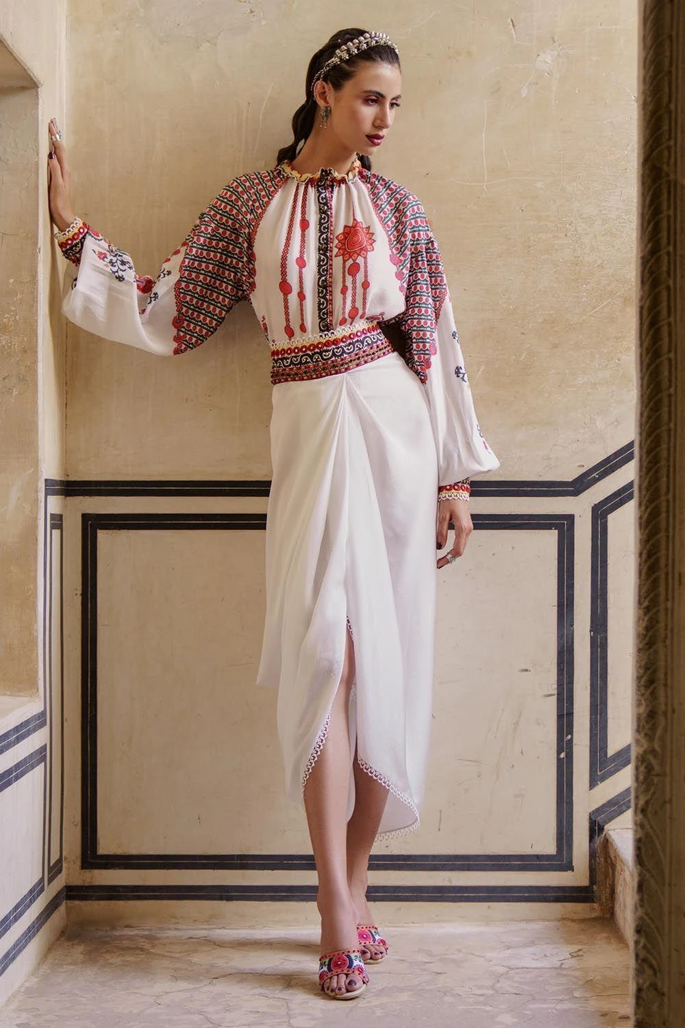 Rajdeep Ranawat Draped Satin Skirt With Embellished Belt 1 Rajdeep Ranawat Draped Satin Skirt With Embellished Belt