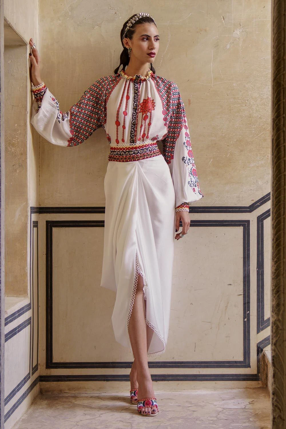 Rajdeep Ranawat Draped Satin Skirt With Embellished Belt 3 Rajdeep Ranawat Draped Satin Skirt With Embellished Belt - Image 3