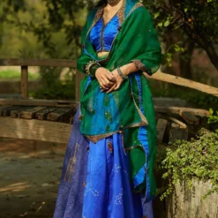Medha Peacock Blue Panelled Lehenga Set