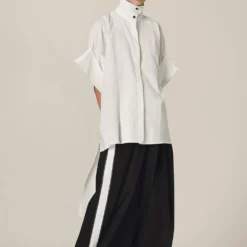 Chola High Low Shirt With Dropped Sleeves & High Collar