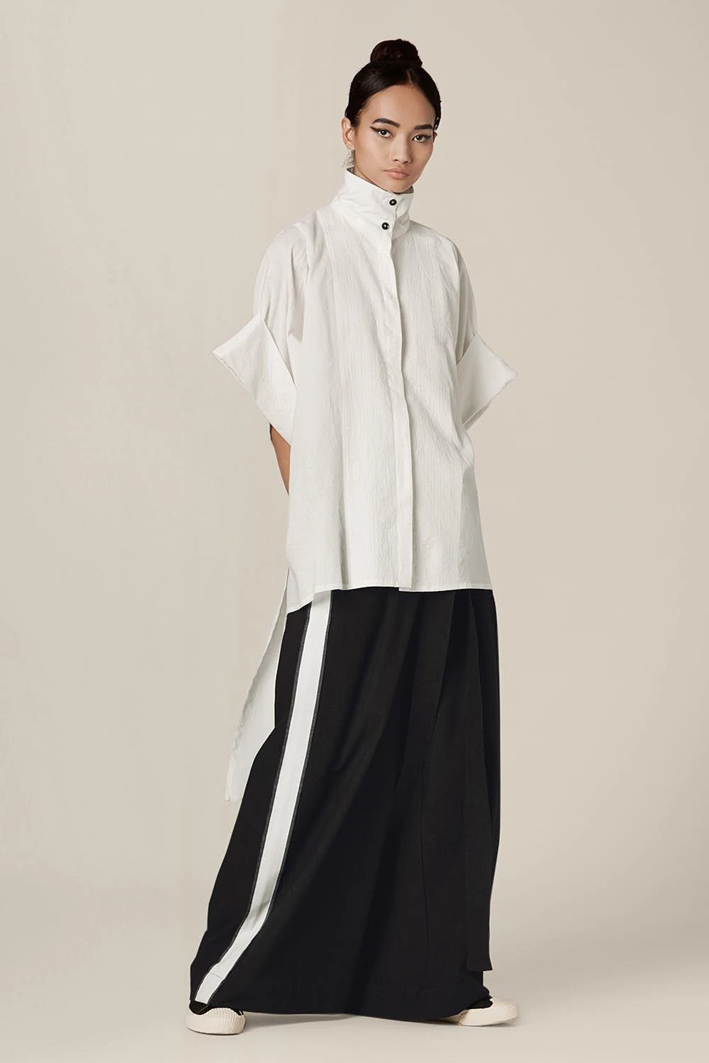 Chola High Low Shirt With Dropped Sleeves & High Collar 1 Chola High Low Shirt With Dropped Sleeves & High Collar