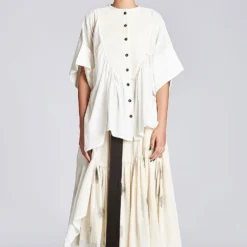 Chola White Drop Shoulder Asymmetric Top