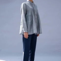 SWGT Slate Grey Shirt With Pintuck Details -Cheap Drapvera Store sh2 b1 3