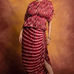 Saaksha & Kinni Red Checkered Kaftan Style Top