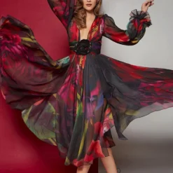 Gauri & Nainika Midnight Botanical Printed Midi Dress