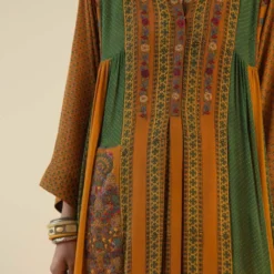 Sunira Designs Green & Yellow Pintuck Pleated Dress -Cheap Drapvera Store ss2114 3